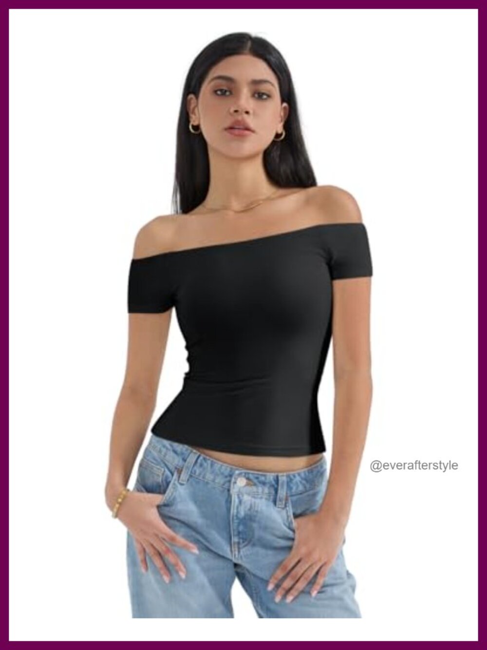 Off Shoulder Fitted Short Sleeve Crop Top - Going Out Basic T-Shirt